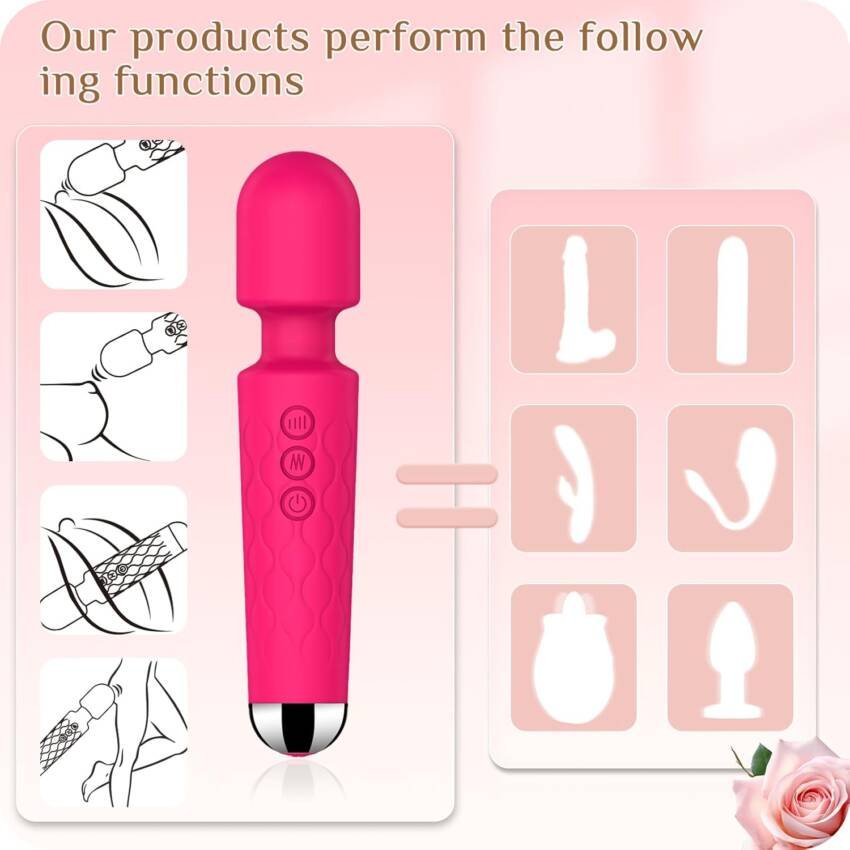 Vibrator Wand,Adult Sex Toy Wand, G Spot Dildo, Clit Vibrator, Sex Vibrators,Clitoris Stimulation,with 8 Speeds & 20 Patterns, Quiet,Fully Waterproof,Vibrating Wand for her Pleasure (Rose Red) - Image 4