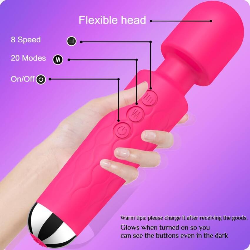 Vibrator Wand,Adult Sex Toy Wand, G Spot Dildo, Clit Vibrator, Sex Vibrators,Clitoris Stimulation,with 8 Speeds & 20 Patterns, Quiet,Fully Waterproof,Vibrating Wand for her Pleasure (Rose Red) - Image 12
