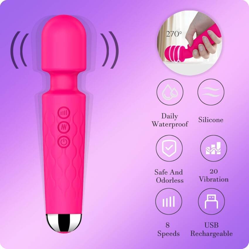 Vibrator Wand,Adult Sex Toy Wand, G Spot Dildo, Clit Vibrator, Sex Vibrators,Clitoris Stimulation,with 8 Speeds & 20 Patterns, Quiet,Fully Waterproof,Vibrating Wand for her Pleasure (Rose Red) - Image 9