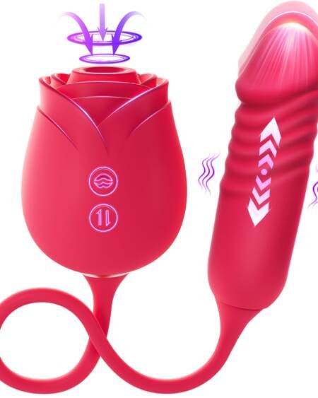 Vibrator Dildo Sex Toys for Women  Rose Sex Toy with Thrusting G Spot Vibrators & 10 Sucking Modes for Clitoral Nipple Stimulation Anal Double-Ended Dildos Adult Sex Toys Games for Couples
